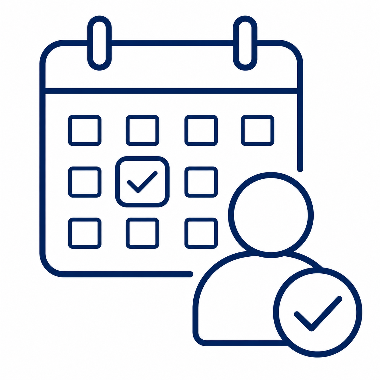 Calendar page with a confirmed date and a user icon with a checkmark, indicating a scheduled appointment(s).