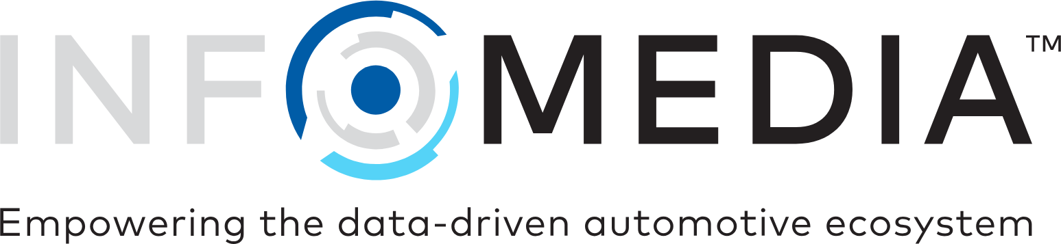 Infomedia logo featuring a circular blue/gray emblem between the words 'INFO' and 'MEDIA' with the tagline 'Empowering the data-driven automotive ecosystem'.